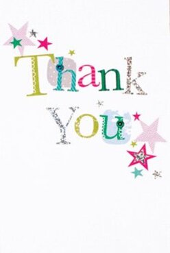 Nestled among the quiet streets of St Paul's Cray, this thank you card brims with delight and community spirit, much like a shared table in a local café after a successful event. Across the front, the words 'Thank You' appear in bold, playful letters-each one stitched with its own character, wrapped in bright hues of lime, fuchsia, crisp blue, and shimmering silver. Some are adorned with tiny polka dots or the suggestion of gentle embroidered lines, celebrating the hand-crafted touch so valued in our area's artisan markets. Scattered throughout are clusters of magenta, teal, and gold stars, falling like confetti over the pristine white card, reminiscent of a festive moment in St Paul's Cray's lively parks. The attention to tactile detail-the faint shimmer of silver glitter, the subtle raised print-invites the eye and fingertip alike, much like the petals and textured greens in a bespoke bouquet. This card's balanced design echoes the artistry behind every arrangement crafted nearby and feels ready to be paired with vibrant florals for same-day delivery across St Paul's Cray. The overall impression is cheerful and comforting-the work of florists who understand the genuine joy that comes from giving and receiving thanks within their neighbourhood.